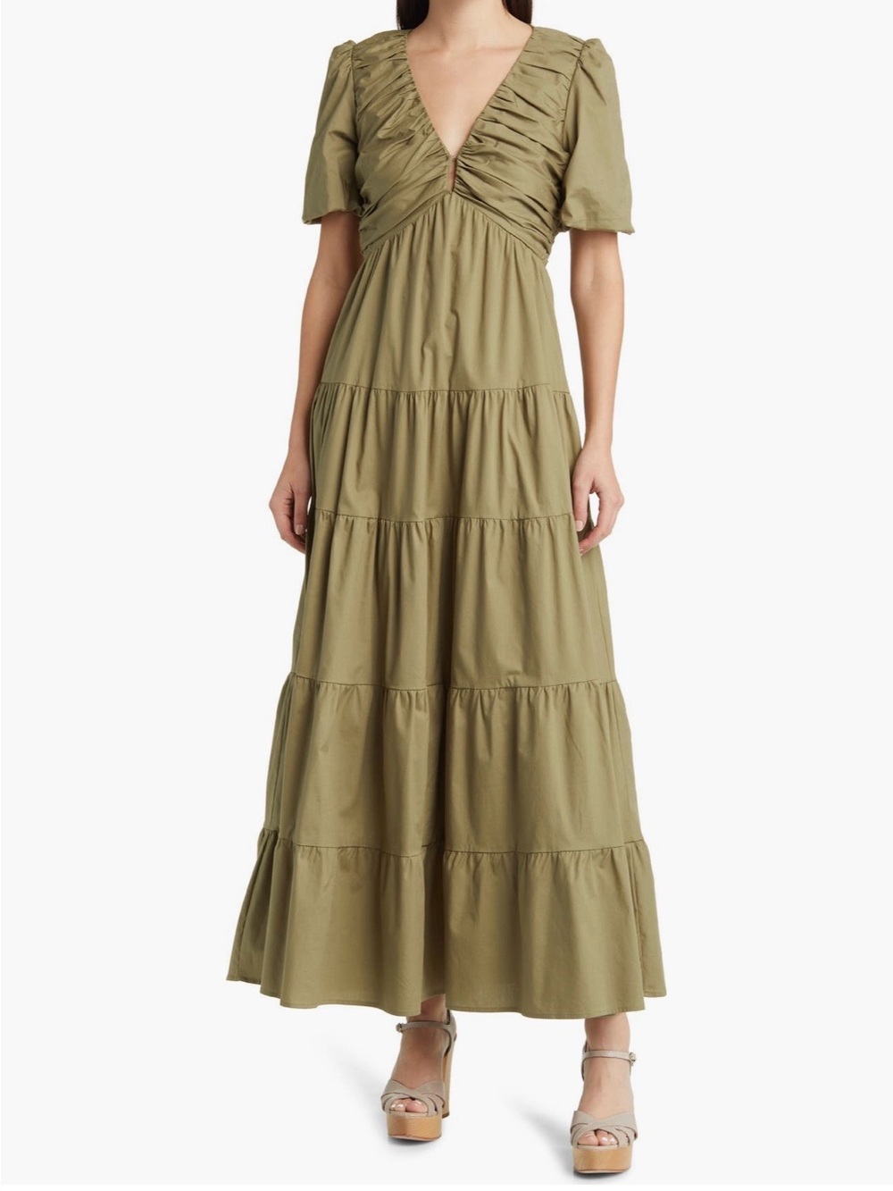 Charles Henry Olive Tiered Maxi Dress L NWT Nordstrom
